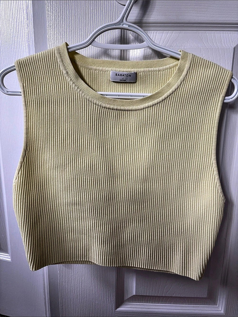Babaton Ribbed Crew Neck Sweater Vest in Yellow